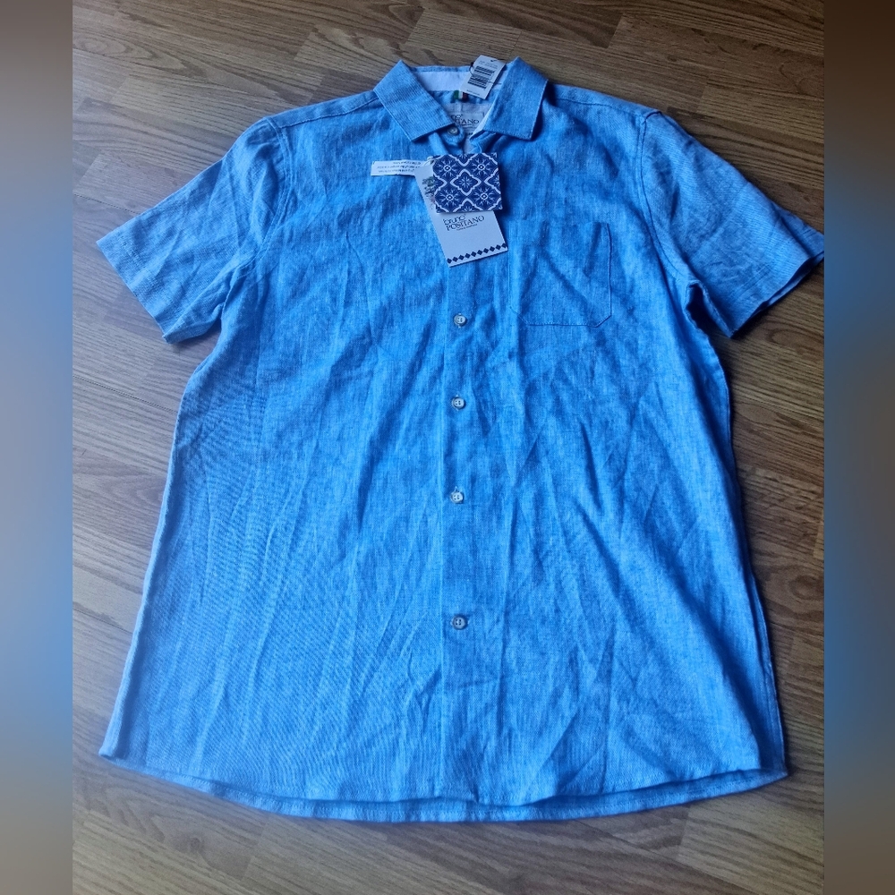 NWT Bruno Positano Washable Linen Shirt, Blue, Sz Sm Msrp $60
